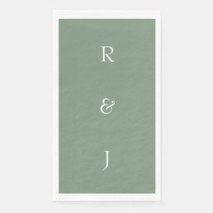 Serviette En Papier Sage Green Monogrammes Initiales Blanc Elégant Mar