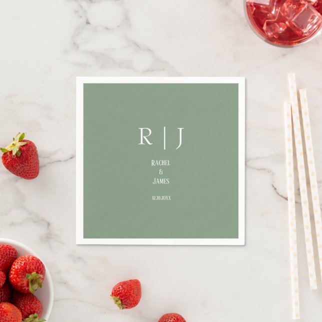 Serviette En Papier Sage Green Monogrammes Simple Élégant Mariage mode (En situation)