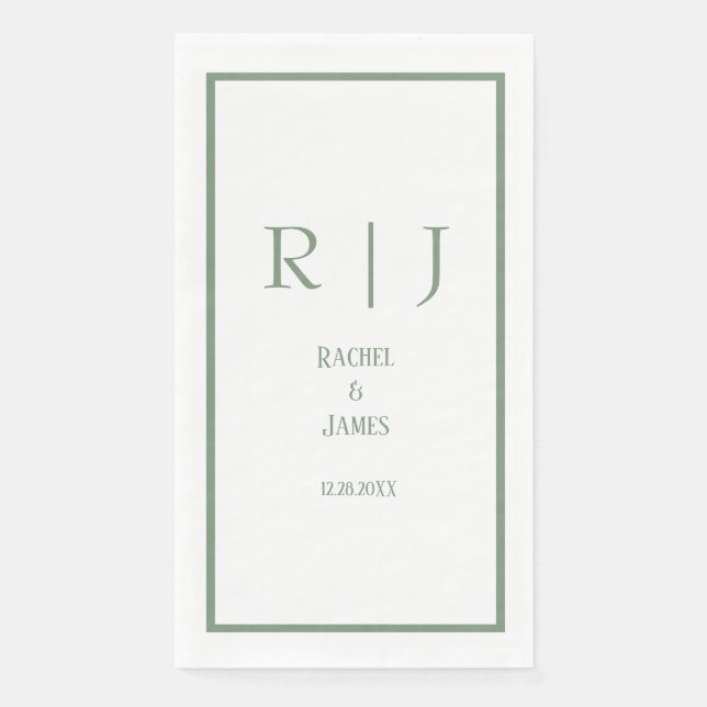 Serviette En Papier Sage Green Nom Monogramme Mariage simple et élégan (Devant)