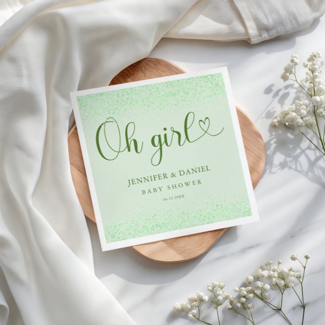 Serviette En Papier Sage Green Oh Girl Eucalyptus Confetti Script (Créateur téléchargé)