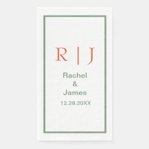 Serviette En Papier Sage Green Orange Monogramme Nom Mariage simple