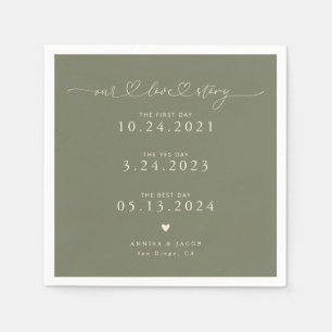 Serviette En Papier Sage Green Our Love Story Script Hearts Mariage