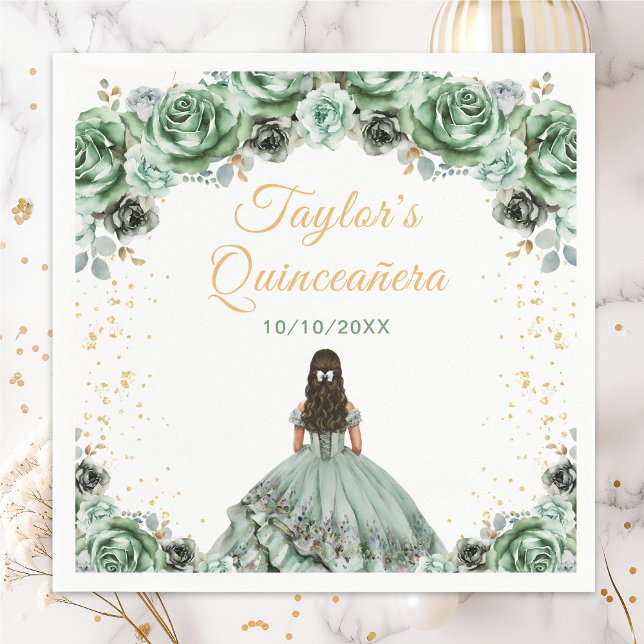 Serviette En Papier Sage Green Princesse Floral Quinceañera (Créateur téléchargé)