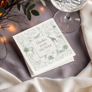 Serviette En Papier Sage Green Safari Jungle Animals Baby Shower