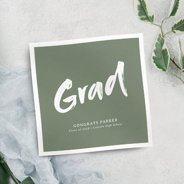 Serviette En Papier Sage Green Simple Moderne Brush Script Grad Party (Sage Green Simple Modern Brush Script Grad Party Napkins)
