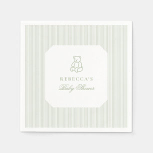 Serviette En Papier Sage Green Teddy Bear Preppy Élégant Baby shower