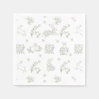 Serviette En Papier Sage Green Toile Bunny Rabbits
