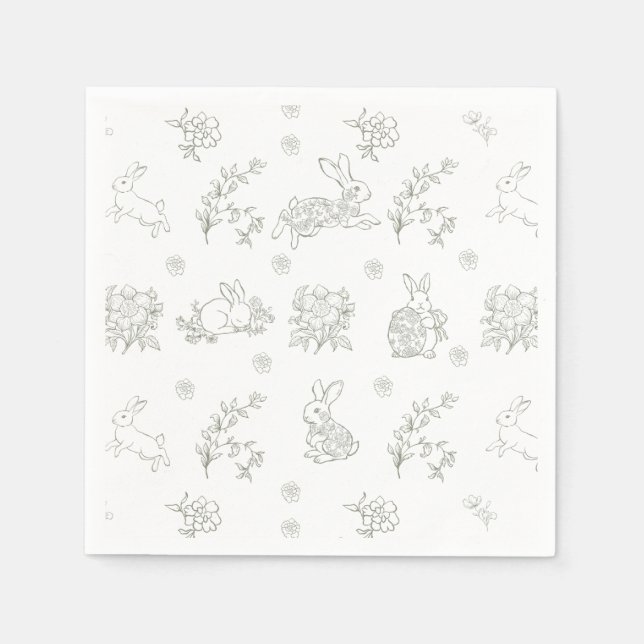 Serviette En Papier Sage Green Toile Bunny Rabbits (Devant)