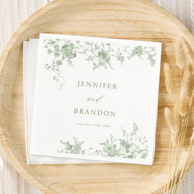 Serviette En Papier Sage Green Toile Classic Mariage Napkins (Créateur téléchargé)