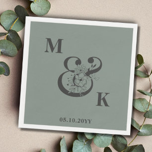 Serviette En Papier Sage Green Typographie Couple Monogram Mariage
