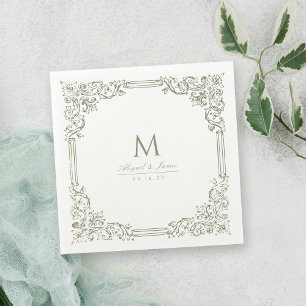 Serviette En Papier Sage Green Vintage cadre élégant Monogramme de mar