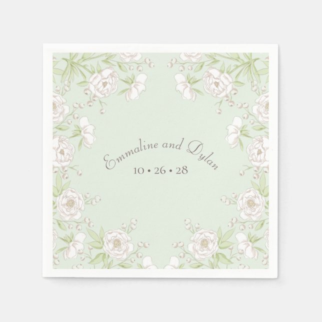 Serviette En Papier Sage Green White Rose Wedding (Devant)