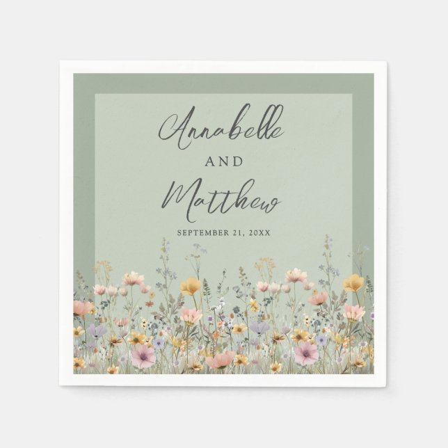 Serviette En Papier Sage Green Wildflower Floral Wedding (Devant)