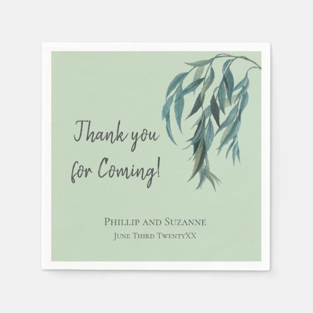 Serviette En Papier Sage Green Willow Branch Mariage botanique Thème (Devant)