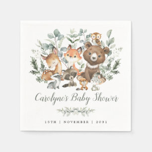Serviette En Papier Sage Green Woodland Animaux Eucalyptus Baby shower