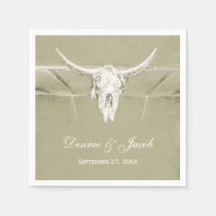 Serviette En Papier Sage rustique Vert Blanc Vache Occidentale Crâne