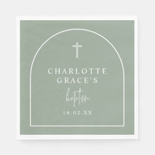 Serviette En Papier Sage Vert Arc Moderne Script minimaliste Baptême