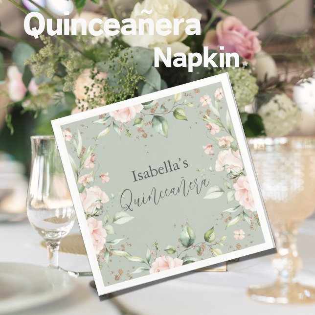 Serviette En Papier Sage Vert Floral Aquarelle Quinceañera Papier (Créateur téléchargé)