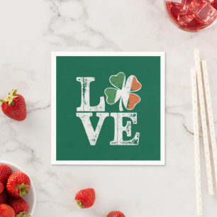 Serviette En Papier Saint-Patrick Love Chanceuse Irlande Trèfle Vert