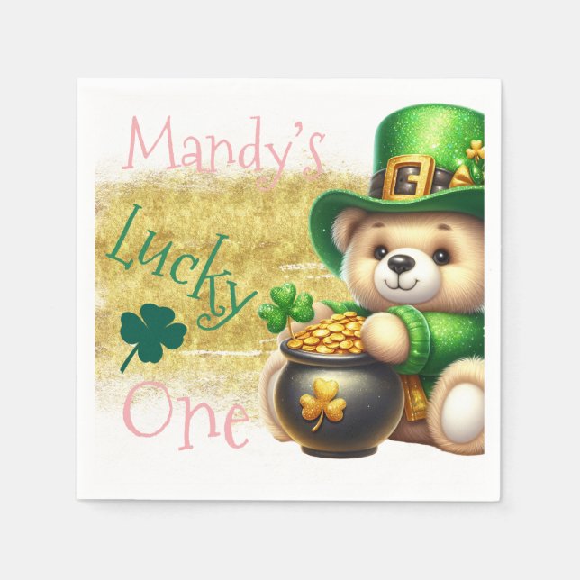 Serviette En Papier Saint Patrick’s Day Bear Gold Birthday Lucky One (Devant)