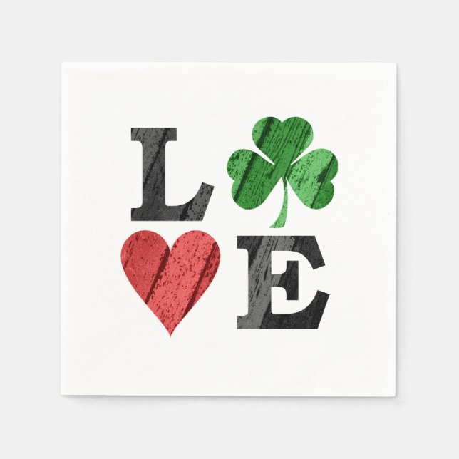Serviette En Papier Saint Patrick's Day LOVE avec coeur et Shamrock (Devant)