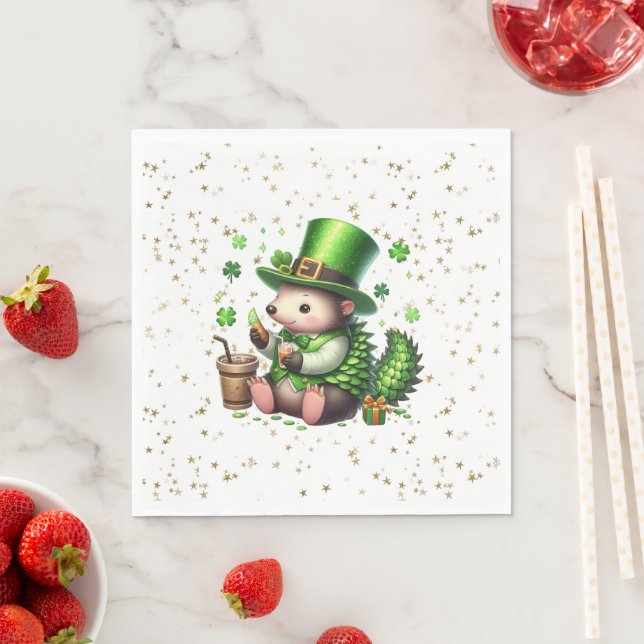 Serviette En Papier Saint Patrick's Day Lucky Hedgehog (En situation)