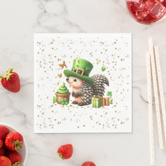 Serviette En Papier Saint Patrick's Day Lucky Hedgehog (En situation)