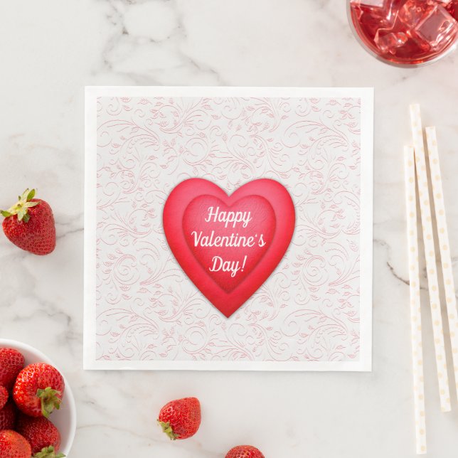 Serviette En Papier Saint Valentin Coeurs rouges fantaisistes (En situation)