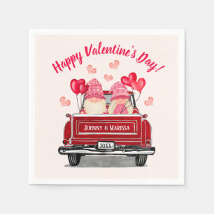 Serviette En Papier Saint Valentin Pink Gnome Vintage Camion Rouge