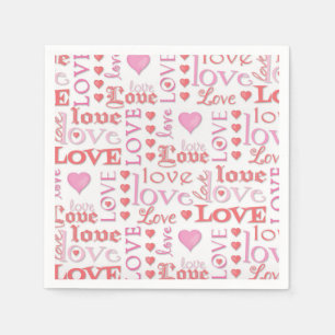 Serviette En Papier Saint Valentin Typographie d'amour rouge et rose