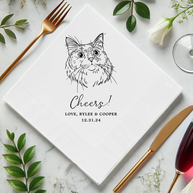 Serviette En Papier Salaire Personnalisé Chat Drawn Cocktail Mariage d (Créateur téléchargé)