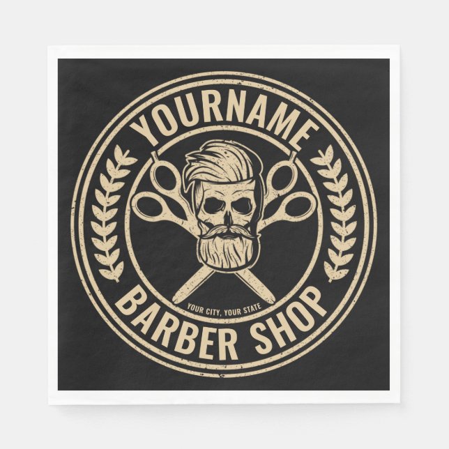 Serviette En Papier Salon de coiffure personnalisé Skull Rockabilly (Devant)