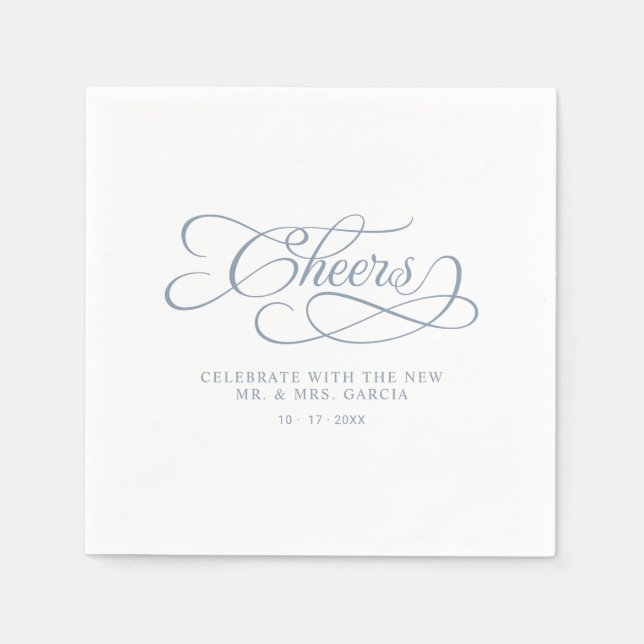 Serviette En Papier Salue Élégante Calligraphie Mariage Dusty Blue (Devant)