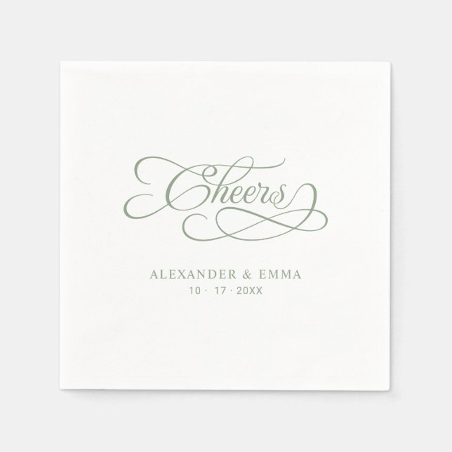 Serviette En Papier Salue Élégante Mariage Sage Green Calligraphie (Devant)