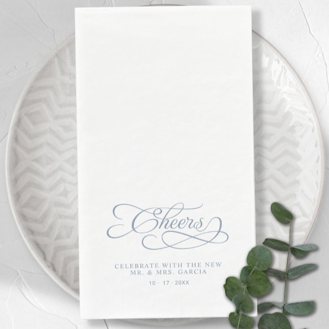 Serviette En Papier Salue Élégante Mariée & Groom Calligraphie Bleu (Créateur téléchargé)