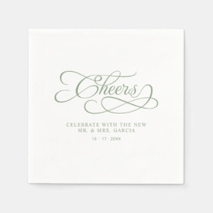 Serviette En Papier Salue Mr & Mrs Elegant Wedding Sage Green