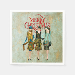 Serviette En Papier Salutation de Noël des femmes des années 30 vintag