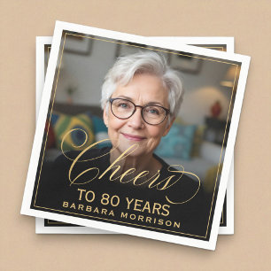 Serviette En Papier Salutations à 80 ans Anniversaire Photo Gold Noir