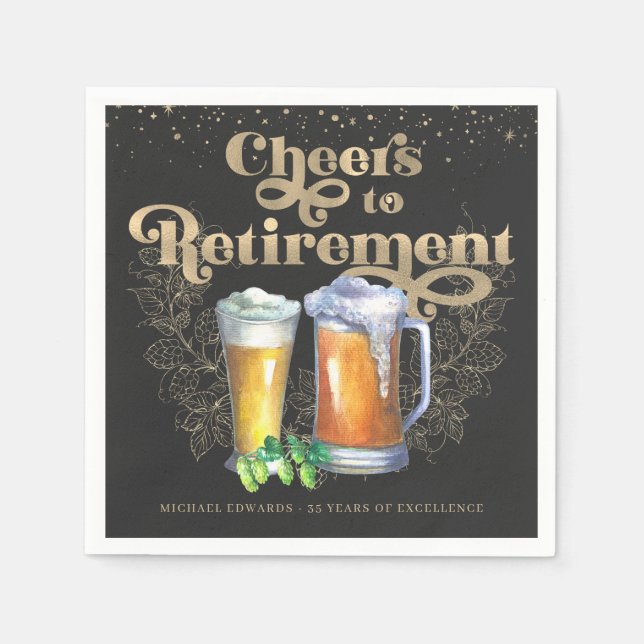 Serviette En Papier Salutations à la retraite | Cheers et bières vinta (Devant)