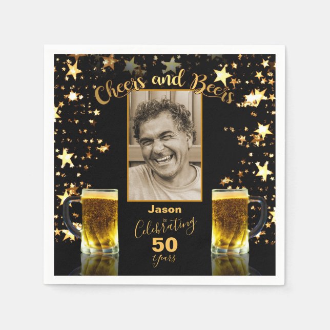 Serviette En Papier Salutations et bières 50e anniversaire Black + Gol (Devant)