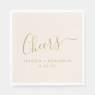 Serviette En Papier Salutations minimaliste Ecru et Gold Custom Weddin