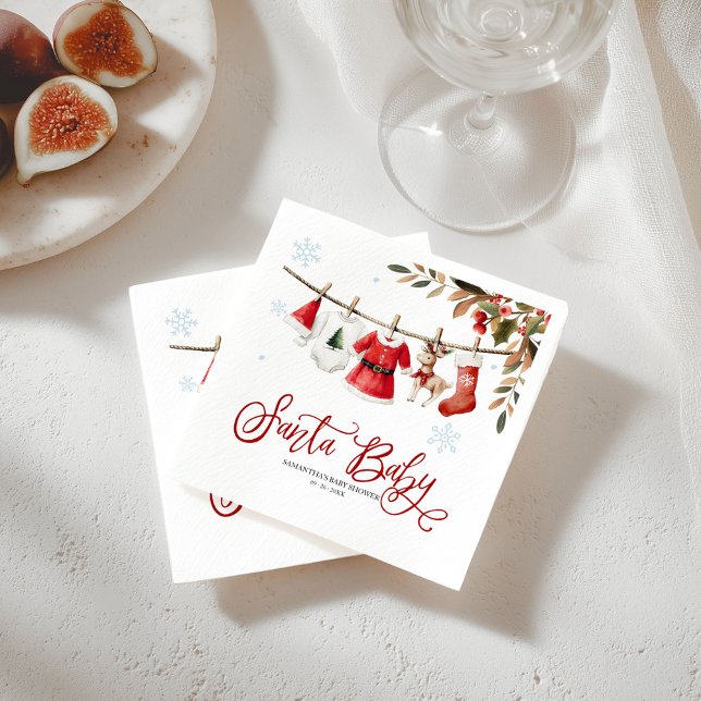 Serviette En Papier Santa Baby Christmas Girl Baby Shower Napkins (Créateur téléchargé)