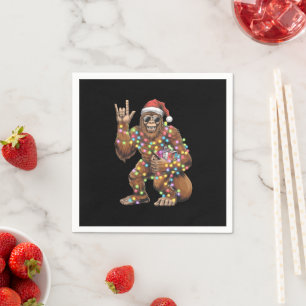 Serviette En Papier Santa Bigfoot Lumières de Noël Rock Drôle 