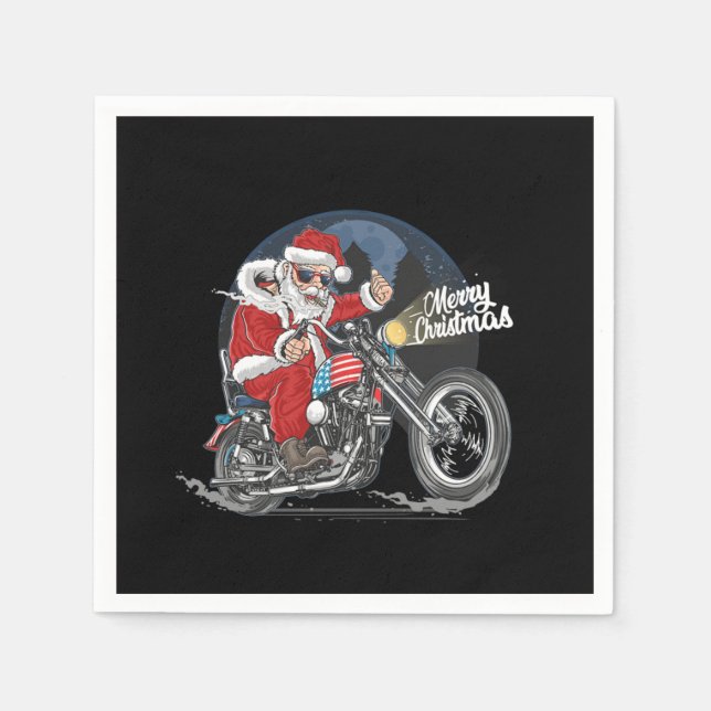 Serviette En Papier Santa Claus Biker US Flag Motorcycle Christmas Gif (Devant)