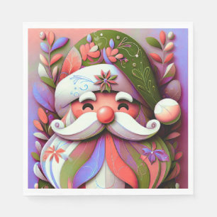 Serviette En Papier Santa Claus Noël rose violet vert