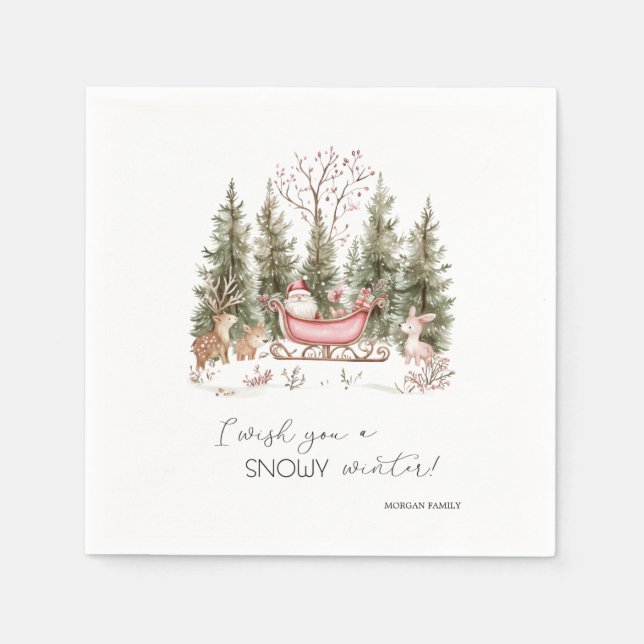 Serviette En Papier Santa Claus, Sleigh, Présents Noël de forêt (Devant)