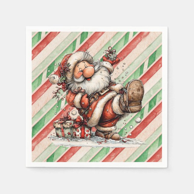 Serviette En Papier Santa Claus Slipping In the Snow (Devant)