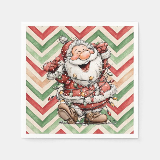 Serviette En Papier Santa Claus Tangled In Christmas Lights (Devant)