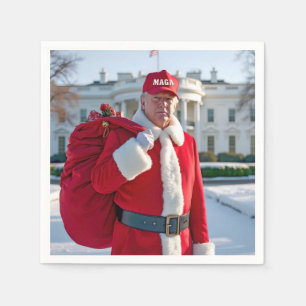 Serviette En Papier Santa Claus Trump avec le sac cadeau rouge