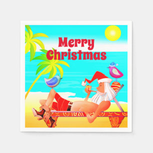 Serviette En Papier Santa Clause et The Birds Beach Joyeux Noël